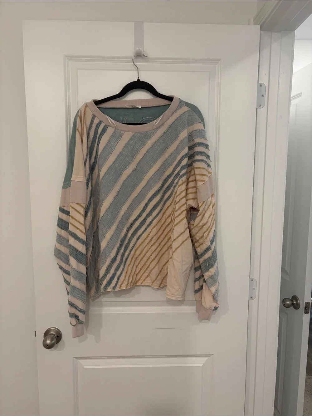 NWOT Oli & Hali Striped Crewneck Sweater in Sage, Cream & Mustard - Picture 1 of 3